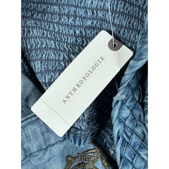 NWT Pilcro Anthropologie Embroidered Denim Cropped Top Womens Medium Floral - Picture 10 of 12